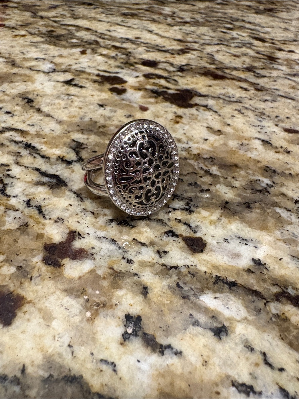 Lia Sophia Silver Filigree Crystal Circle Statement Ring
